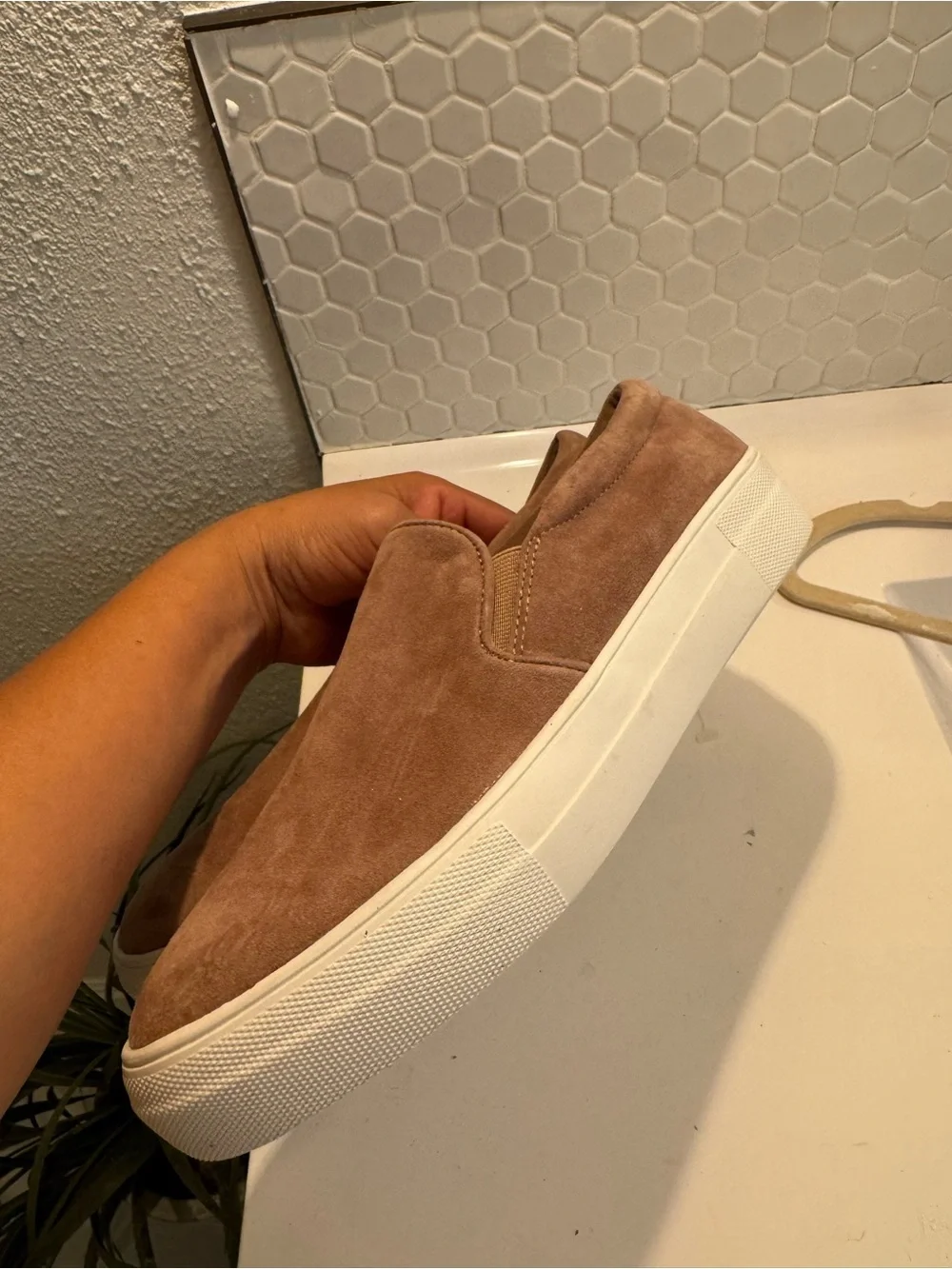 Steve Madden Men's Slip-On Suede Loafers in Taupe and White
